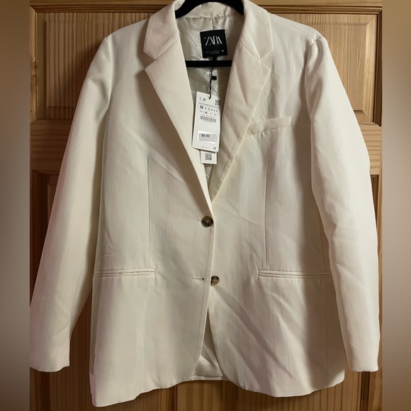 ZARA NEW WOMAN FITTED BUTTONED TAILORED
BLAZER ECRU WHITE 8309/585 Size M - Picture 4 of 5